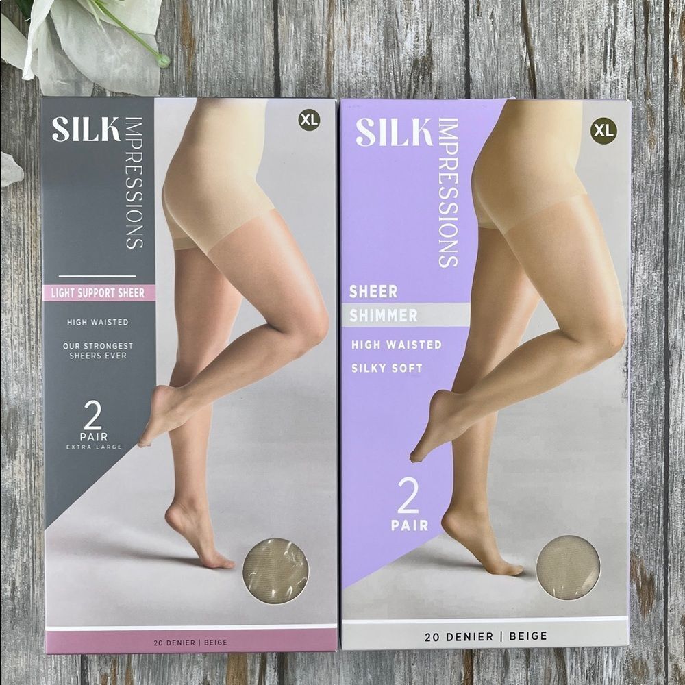 Silk Impressions Shimmer Sheer Pantyhose Stockings 20 Denier Sheer 2, 2-Packs XL